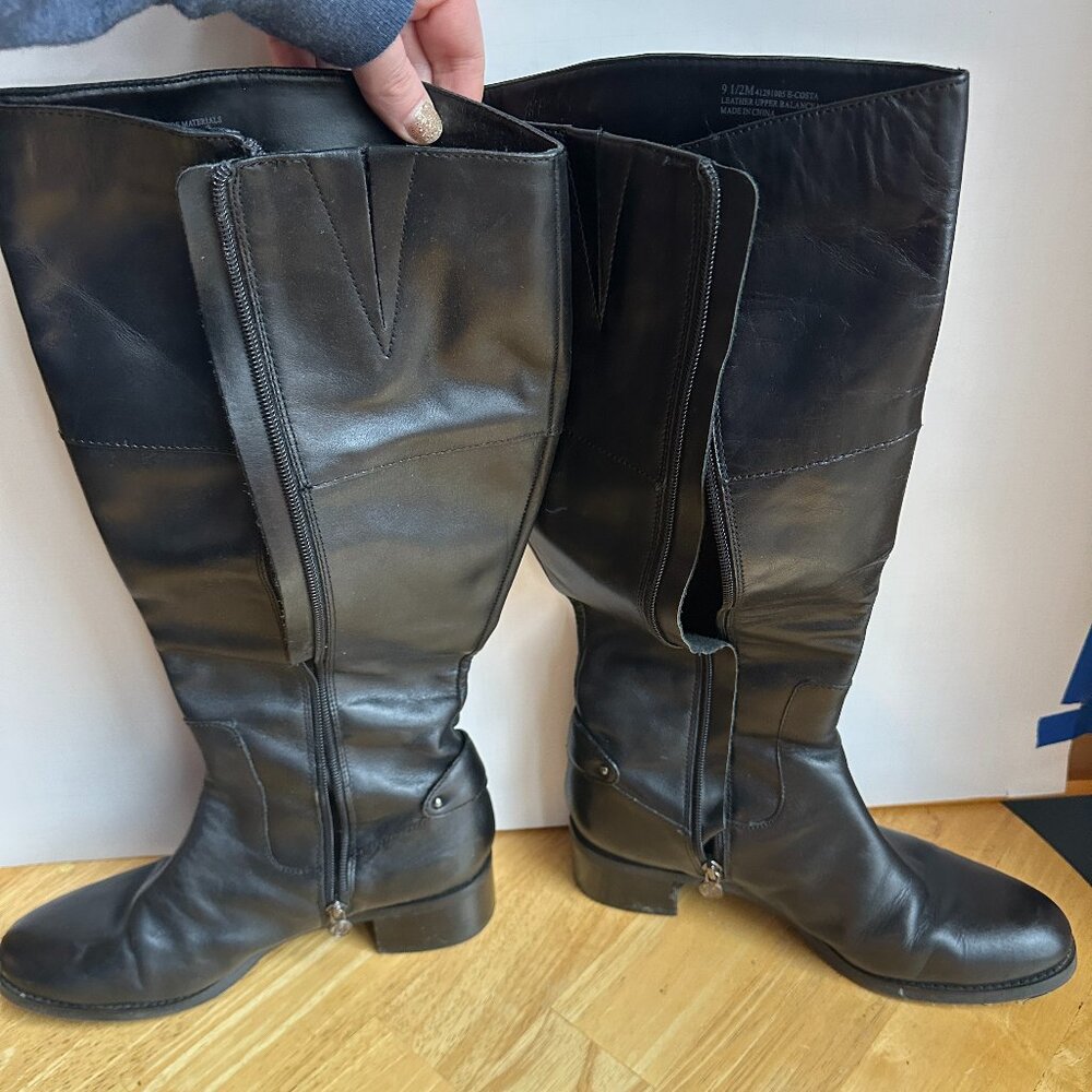 Etienne Aigner Black Leather Tall Riding Boots Wide Calf Size 9.5